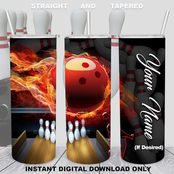 Bowling ball in Flames, 20oz Skinny Tumbler, Sublimation Design for Straight/Tapered, PNG File, Digital Download, 300 DPI