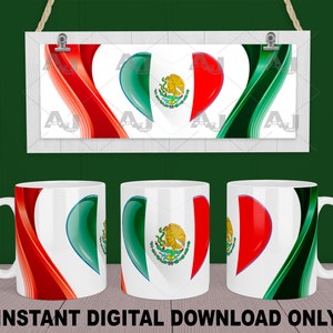 Mexican Flag Heart Mug Sublimation Design (PNG Files)