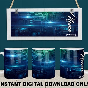 Carte de circuit imprimé informatique, conceptions de sublimation de tasse de 11 oz, 12 oz et 15 oz, fichiers PNG, enveloppement complet pour tasse, 300 DPI