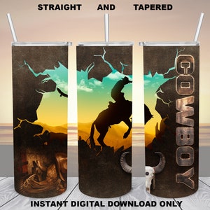 Cowboy on Horse, 20oz Skinny Tumbler, Sublimation Design for Straight/Tapered, PNG File, Digital Download, 300 DPI