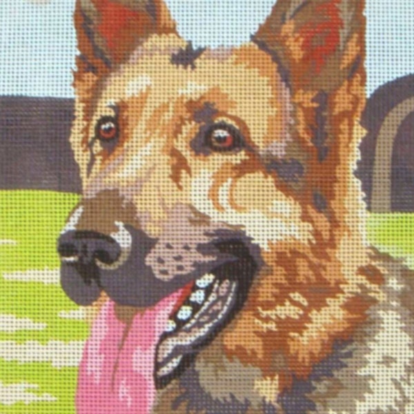 German Shepherd Portrait PRINTED CANVAS  for Needlepoint - Size Small (approx. 10" x 15.75" )
