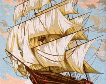 Sailing Ship PRINTED CANVAS  for Needlepoint Size Large 24 x 32