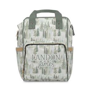 Woodland Diaper Bag Backpack, Custom Personalized, Forest Trees Baby Shower Gift Idea, Insulated Travel Bottle Cooler, Moms Dads New Parents