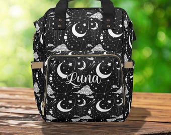Moon and Stars Diaper Bag Backpack, Celestial Stars Diaper Bag, Dark Cottagecore Baby Bag, Witchy Diaper Bag, Witchcore Baby Bag