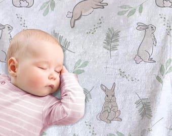 Bunny Rabbit Baby Blanket | Watercolor Bunny Nursery Theme | Baby Blanket Set | Easter Baby