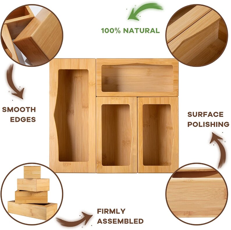 Bamboo Ziplock Bag Storage Organizer for Drawer Food Storage Etsy