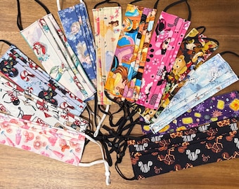 Mascherine Disney in cotone con cinturini regolabili. Per Halloween, Natale, principesse e molto altro. Lavabili.