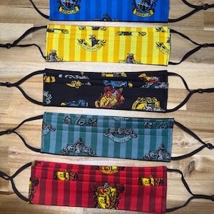 Harry Potter cotton masks. Washable, pleated mask with adjustable ear straps.