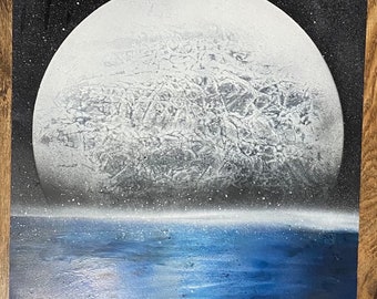 Moon Reflecting on Water Spray Paint Art