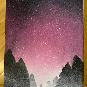 Misty Forest Pink Night Sky Spray Paint Art