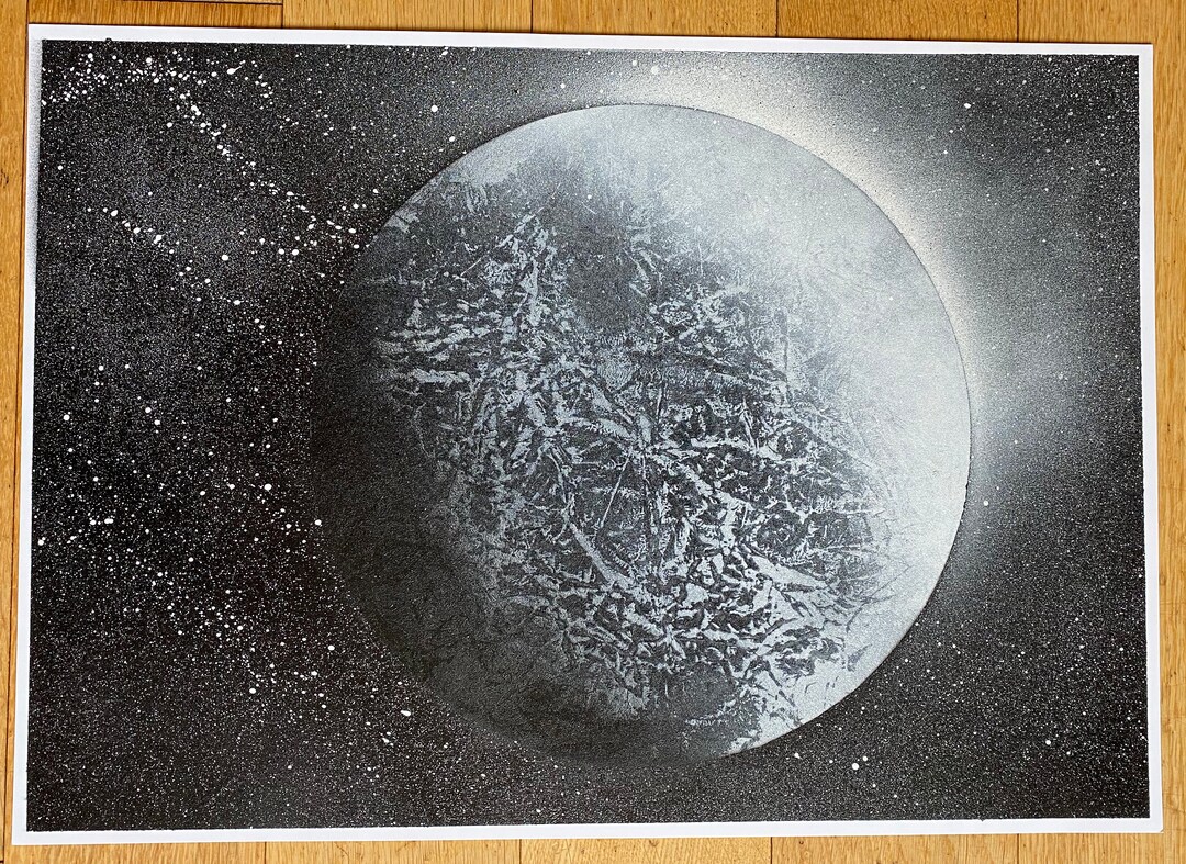 PAINTED PLANETS ブラスタ BLACK STAR Black Grey and White Planet Spray Paint Art - Etsy