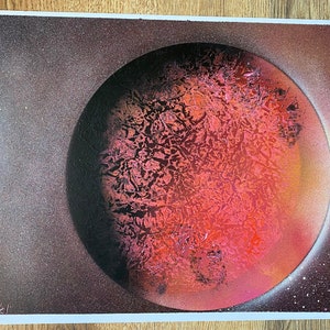 Red Pink and Black Planet Spray Paint Art