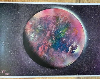 PAINTED PLANETS ブラスタ BLACK STAR Fat Quarter Solar System 100% Cotton Quilting Fabric - Space