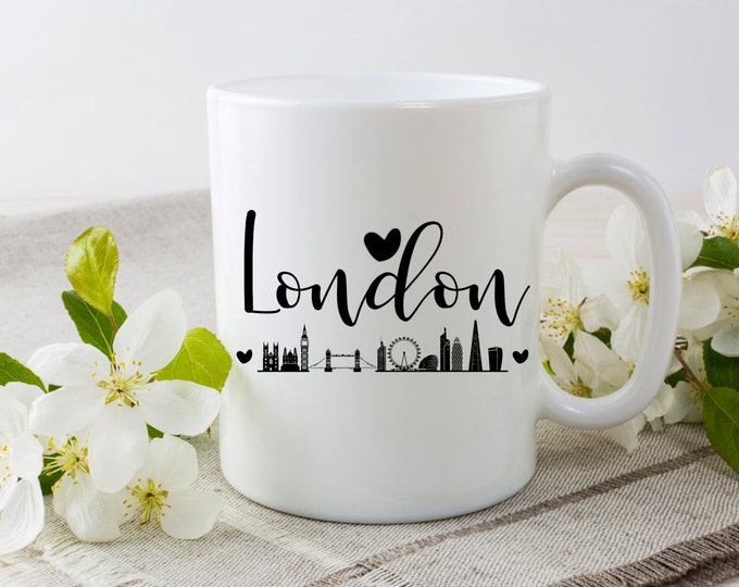 London Travel Coffee Mug, London Trip, British Baubles Coffee Cup, London Souvenirs for Her, London Tower Mug, Big Ben Eye Cityscape