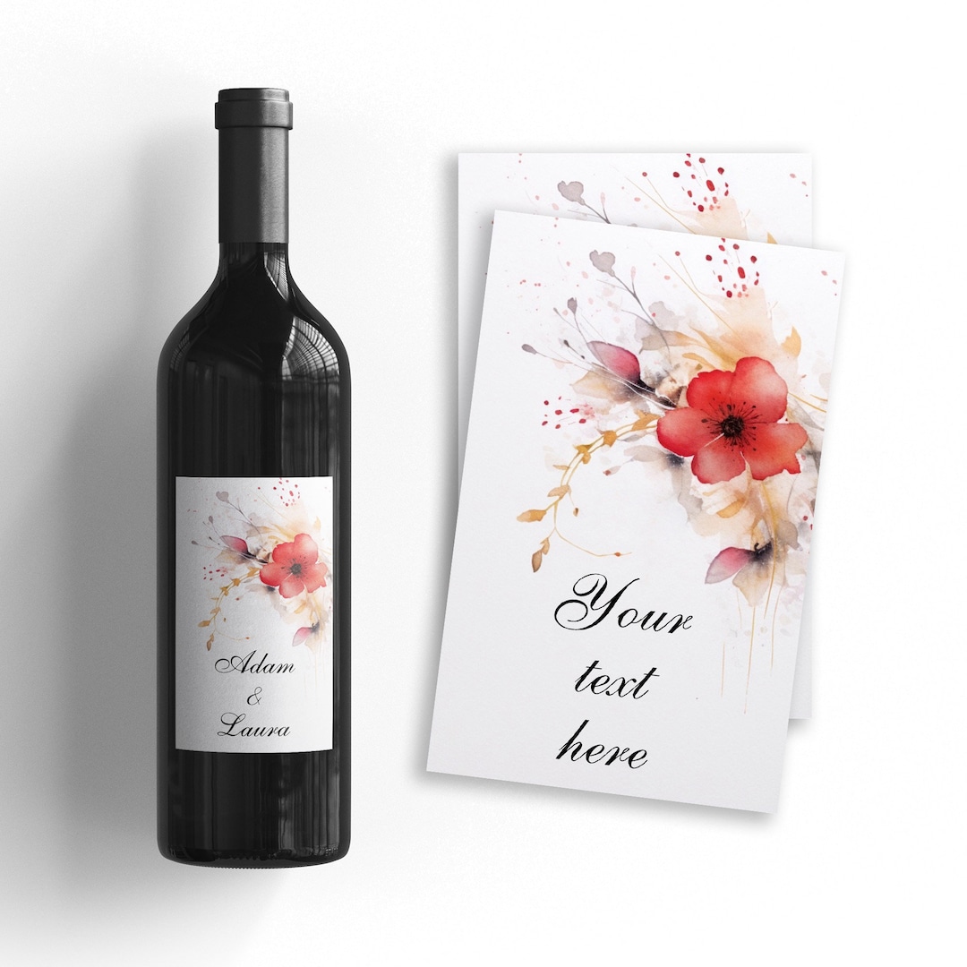 Poppy Flower Themed Personalised Celebratory Wine Labels for Special ...