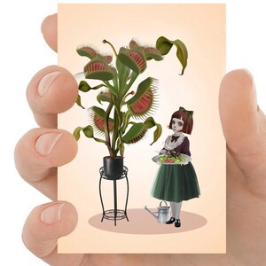 Carte ACEO plante carnivore - Art lunatique de piège à mouches de Vénus