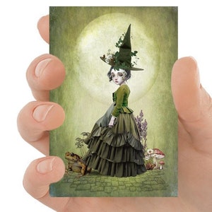 緑の魔女とヒキガエルの ACEO カード - 魔女のアート