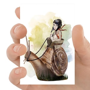 Carte d'artiste ACEO escargot pop surréalisme