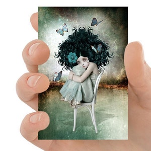 Art lunatique de papillon ATC ACEO | Oeuvre d'art miniature fille et papillons