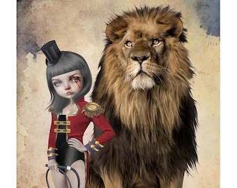 Ringmaster And Lion Art Print - Circus Wall Art, Quirky Home Decor
