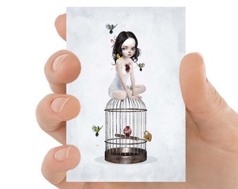 Bird Girl ACEO Card - Surrealism Art