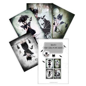 Postkarten Set x 4 | Fledermaus Kunstdruck | Postkarten Paket