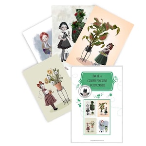 Lot de 4 cartes postales Art végétal | Lot de cartes postales botaniques sombres