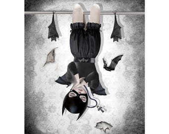 Whimsigoth Bat Girl Art Print – Gothic Fantasy Wall Art