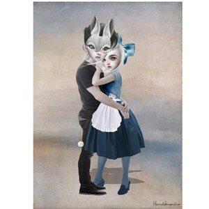Wonderland Art Print – Alice & Rabbit Boy | Fantasy Fairy Tale Decor