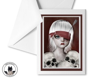 Memento Mori Greeting Card Of Girl With Skulls - Gothic Art, Skull Art