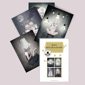 Moth Art Postcard Set x 4  - Whimsical Stationary, Cute Postcards