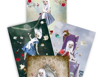 Alice in Wonderland Postcard Set - A beautiful set of postcards featuring scenes from Alice's adventures.