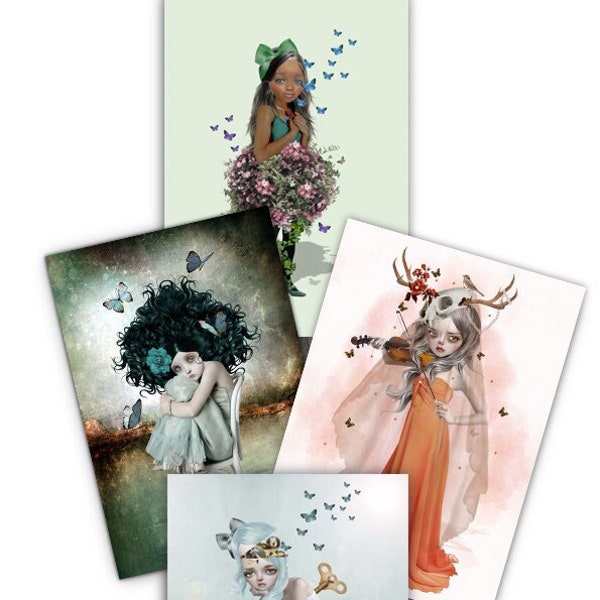 4 x Butterfly Art Postcard Set | A6 Postcards | Postcard Bundle