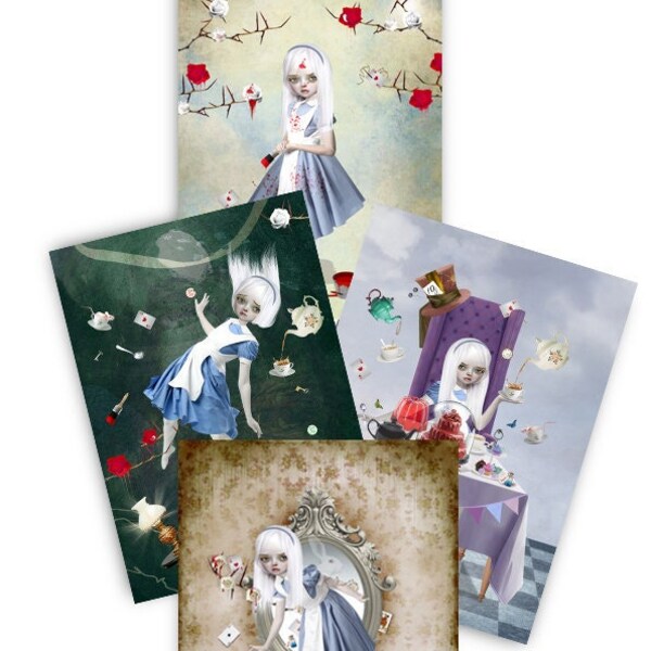 Ensemble de cartes postales Alice au pays des merveilles | Les aventures d'Alice