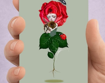 Sad Rose ACEO Card: Miniature Bumblebee Art