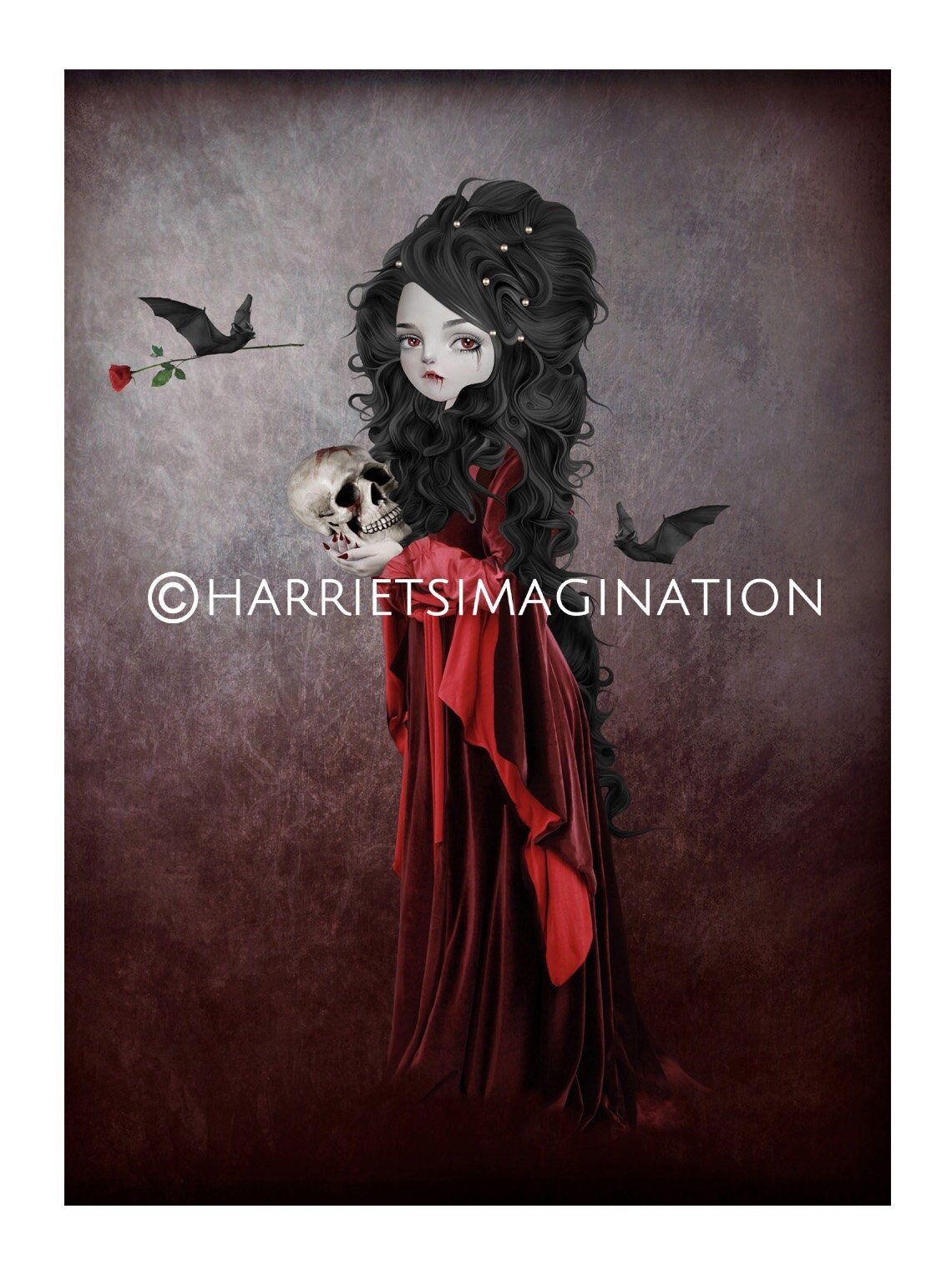 Vampire And Bats Wall Art Print, Gothic Home Decor - HarrietsImagination