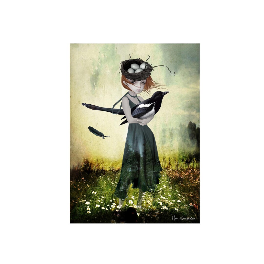 Magpie Art Print – Whimsical Bird Wall Art, Surreal Nature Decor - Etsy