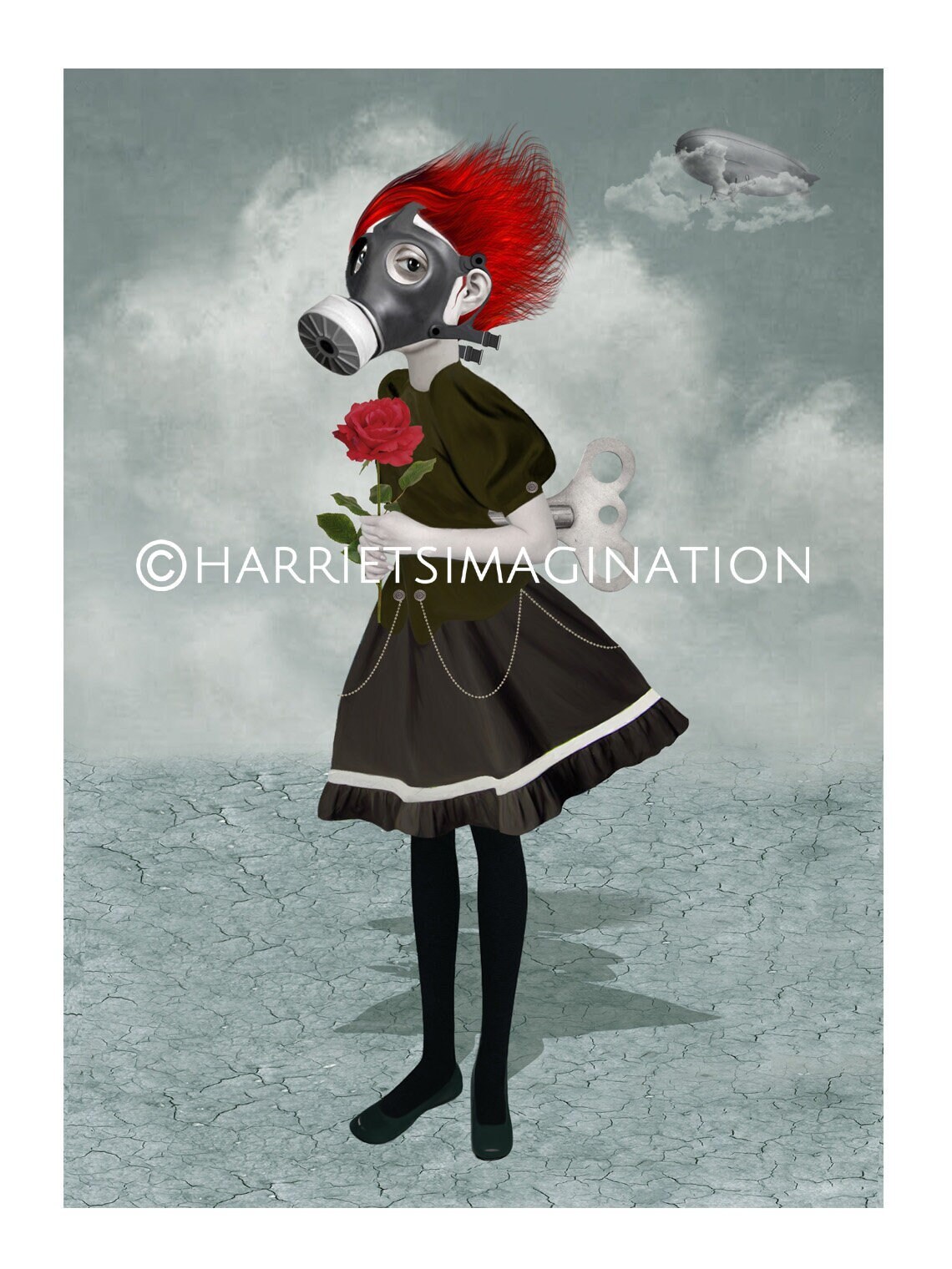 Apocalyptic Art Print, Gas Mask Girl Art - HarrietsImagination