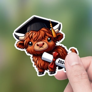 Highland Cow Graduate 2024 Die-Cut Sticker, Hydro Flask Sticker, Tumbler Decal, Lap top Decal, Kindle decal, Water Bottle Sticker