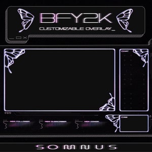 Twitch Stream Overlay - BFY2K (PINK) / Stream Overlay / Butterfly / Streamer / Y2K / Cyber Punk / Futuristic / Cute / Chrome / Purple /