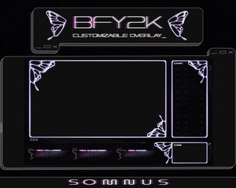 Twitch Stream Overlay - BFY2K (PINK) / Stream Overlay / Butterfly / Streamer / Y2K / Cyber Punk / Futuristic / Cute / Chrome / Purple /
