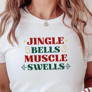 Funny Christmas Workout Shirt Holiday Workout Tank Tops Christmas Fitness Shirts Gifts CrossFit Tank - Jingle Bells Muscle Swells