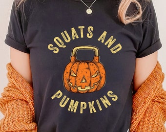 Squats and pumpkins kettlebell shirt funny halloween crossfit shirts holiday workout tanks halloween gym  sweatshirts crossfit gifts