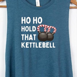 Funny Christmas CrossFit Workout Shirt Holiday Workout Tank Tops Christmas Fitness Shirts Gym gifts - Ho Ho Hold That Kettlebell
