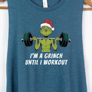 Lustiges Weihnachten Workout Shirt Urlaub Workout Tank Tops Weihnachten Fitness Shirts Geschenke CrossFit Tank - Ich bin ein Grinch bis ich Workout