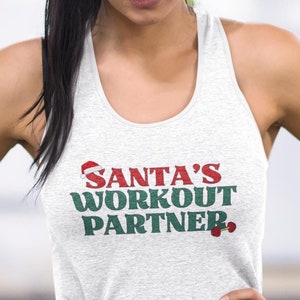 Funny Christmas Workout Shirt Holiday Workout Tank Tops Christmas Fitness Shirts Gifts CrossFit Tank - Santa's Workout Partner