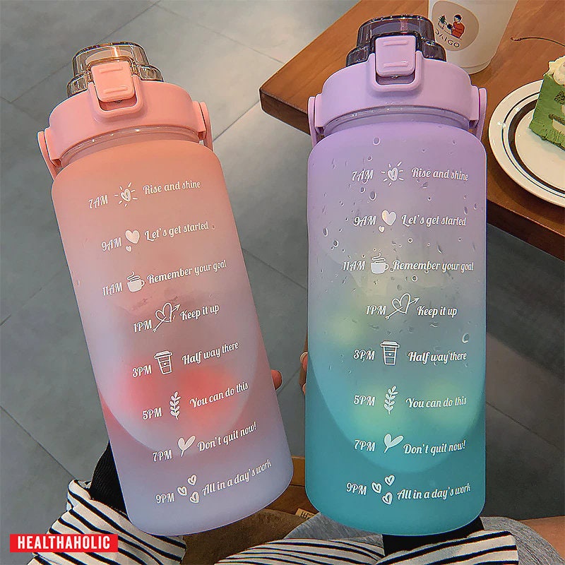 2L Motivational Water Bottles, Water Bottle With Hourly Time Tracker,  Travel Water Bottle, Gym Water Bottle, Hourly Time Tracker, 2 Letters 