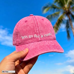 Embroidery Vintage Washed Hat - Let's go for a run - Running hat, Running cap, Cotton Embroidered cap for Runners, Dad Hats, Marathon Gift