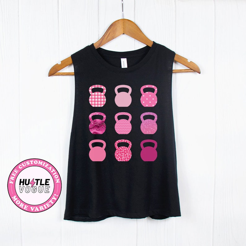 Pink Kettlebells Shirts Crossfit Tank Top workout tanks for women Pink workout tee Cute Crossfit tops Crossfit gifts Kettlebell Gym tops image 1