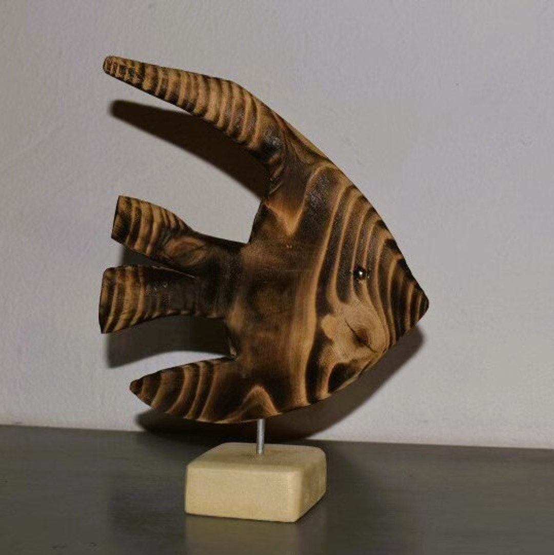 Burnt Wood Fish Statue on Stone Base. Handmade Gift Idea - Etsy